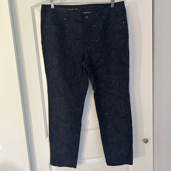 Talbots Heritage Slim Ankle Dark Wash Leaf Patterned Jeans 16W - Picture 1 of 4
